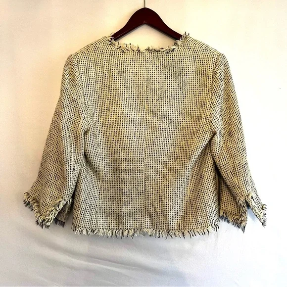 White House Black Market Tweed Blazer Black & White 3/4 Sleeve Career Wear Sz 12 - Picture 2 of 10